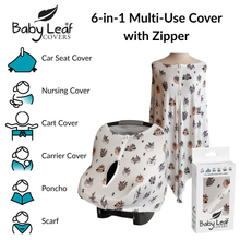 Load image into Gallery viewer, Woodland Animals Baby Car Seat Cover with Zipper | Multi-Use Nursing Cover