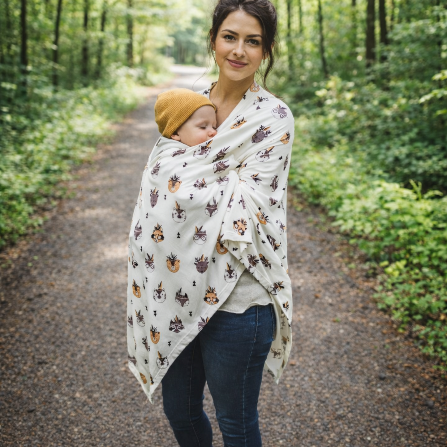 Woodland Animals Baby Car Seat Cover with Zipper | Multi-Use Nursing Cover