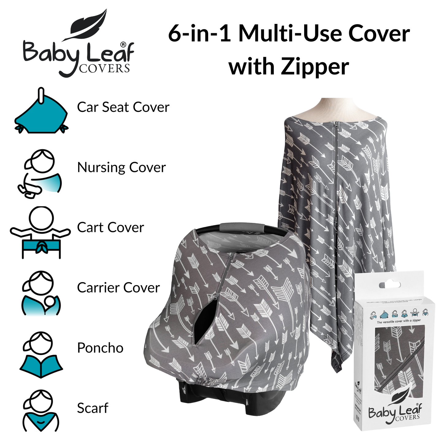Arrows Baby Car Seat Cover with Zipper | Multi-Use Nursing Cover