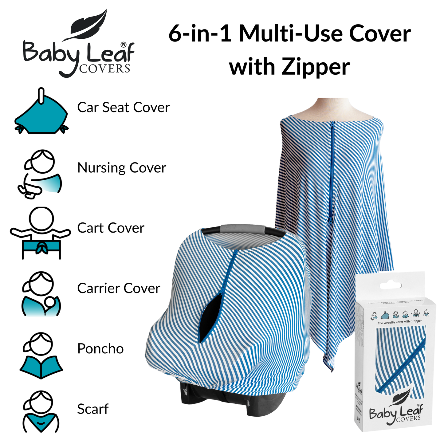 Blue Stripes Baby Cover Baby Car Seat Cover with Zipper | Multi-Use Nursing Cover