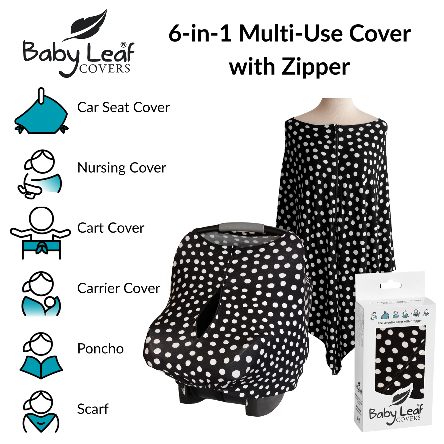 Dotty Baby Car Seat Cover with Zipper | Multi-Use Nursing Cover