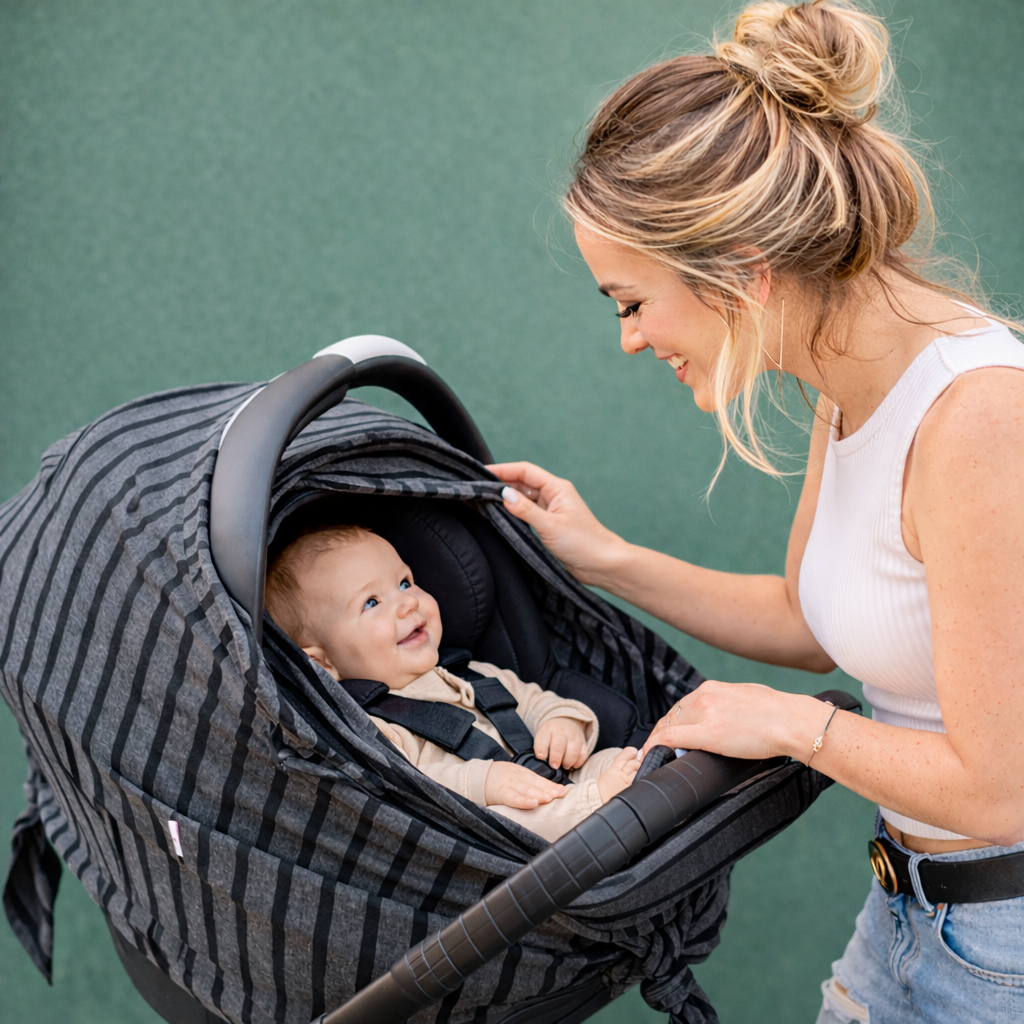 Black Stripe Baby Car Seat Cover with Zipper | Multi-Use Nursing Cover