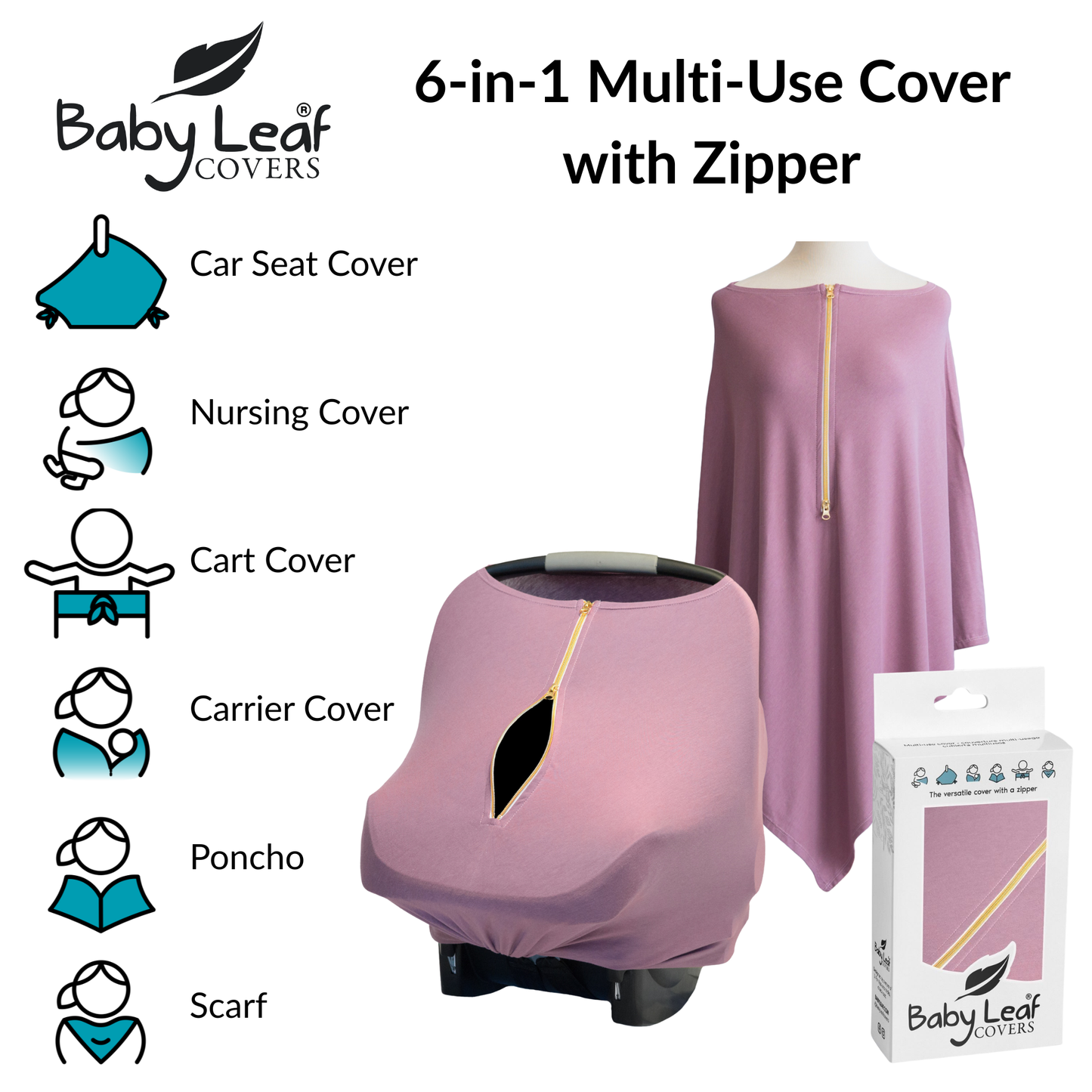 Dusty Rose Baby Seat Cover with Zipper | Multi-Use Nursing Cover