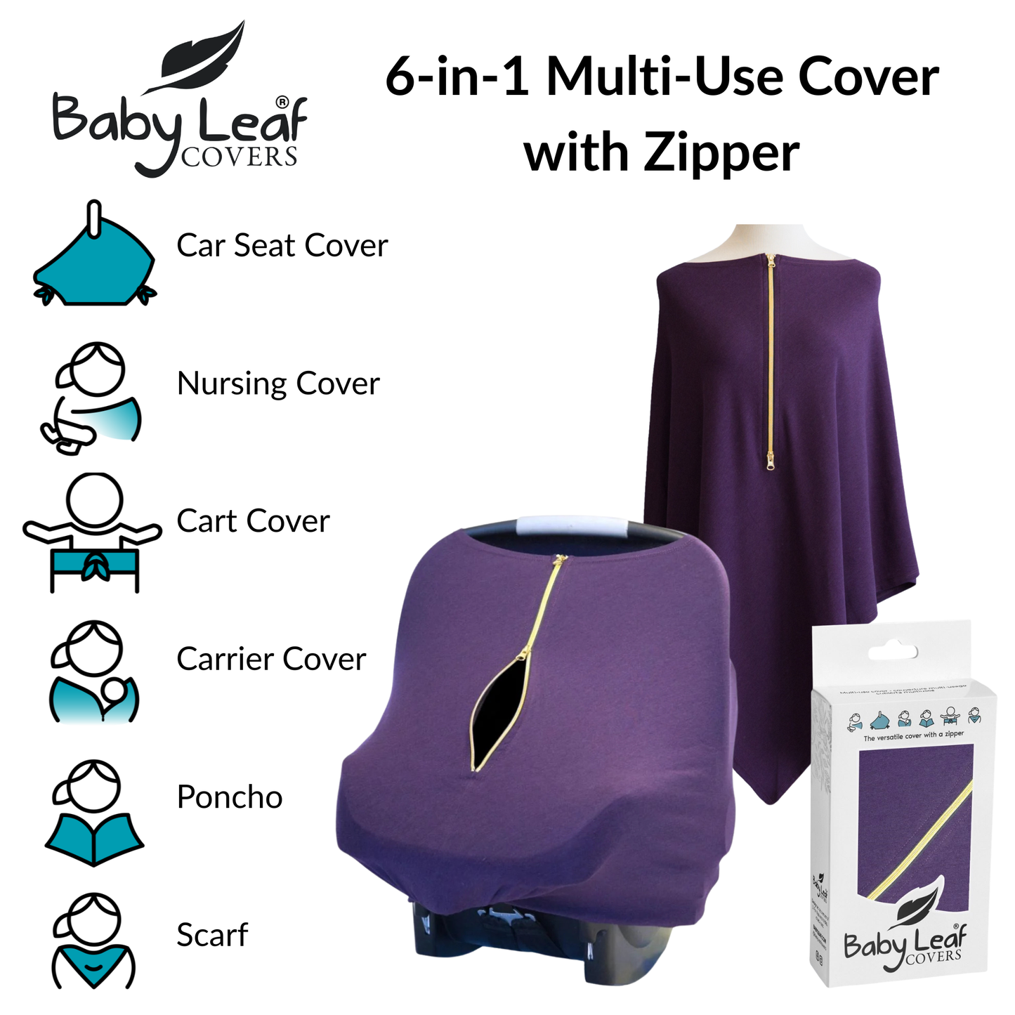 Royal Purple Baby Car Seat Cover with Zipper | Multi-Use Nursing Cover